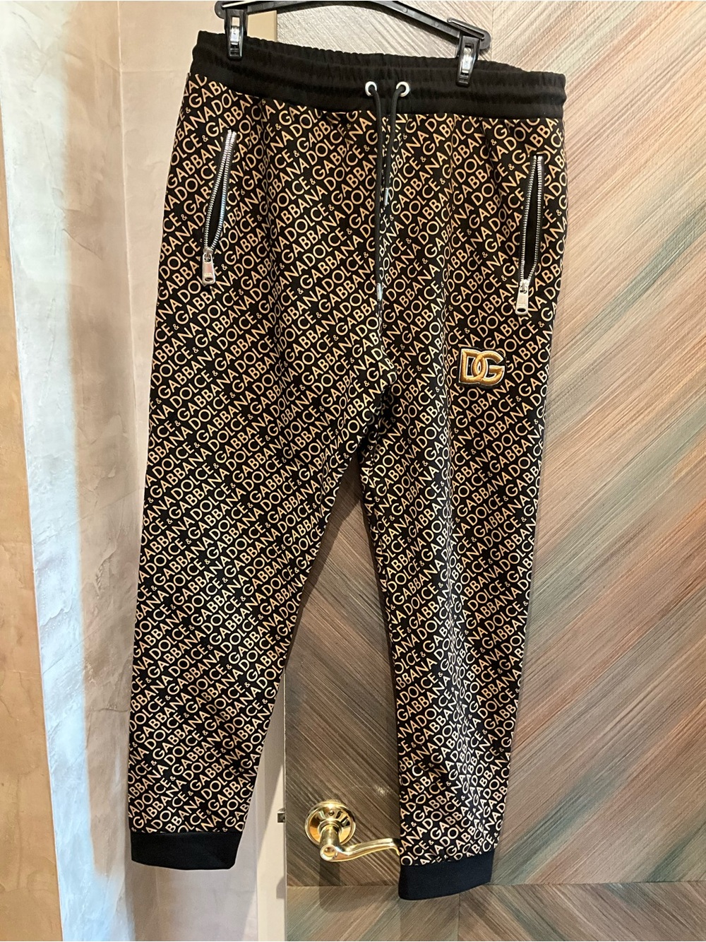 Dolce & Gabbana Black and Tan Logo-Print Joggers